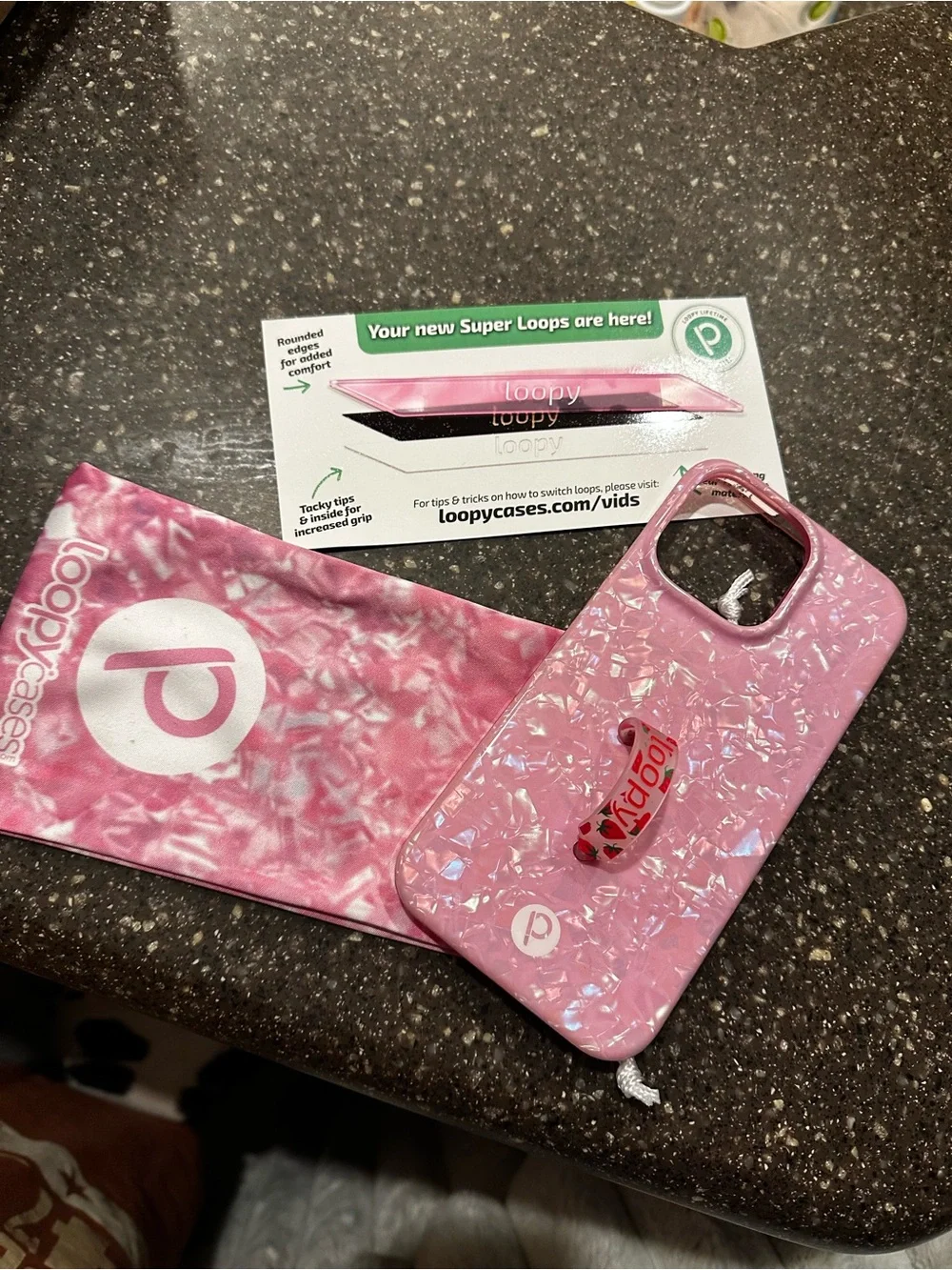 iPhone 14 Pro Max Loopy Case Pink Pearl Phone Case with Pink Super Loop